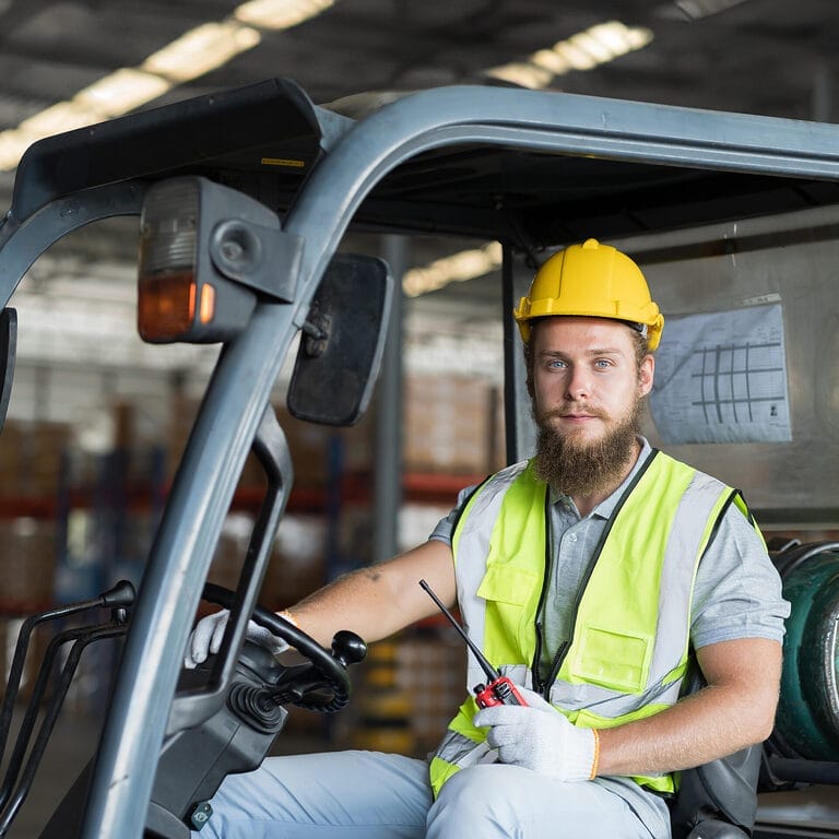 A temporary forklift operator at a warehouse