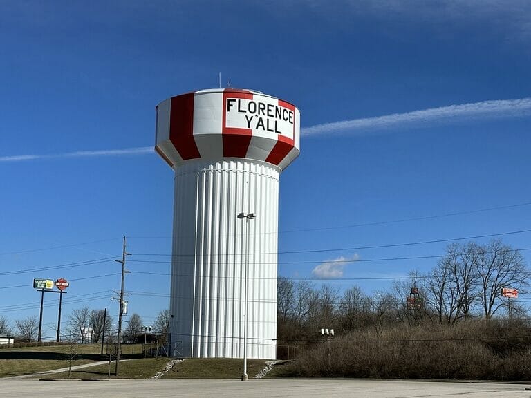 The Florence Y'all water tower, in Florence Kentucky