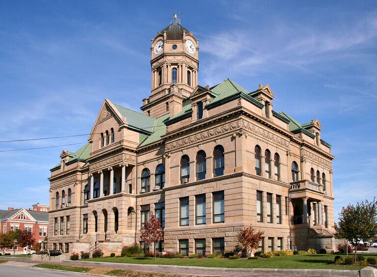 The historic Auglaize County courthouse in downtown Wapakoneta, Ohio