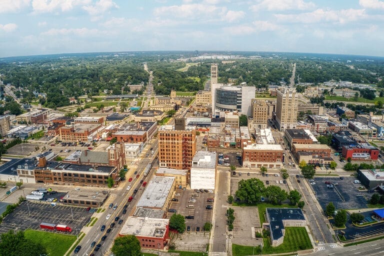 Aerial photo of downtown Pontiac, Michigan