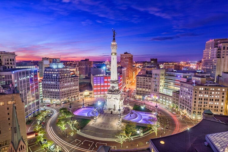 Indianapolis, Indiana skyline over Monument Circle.